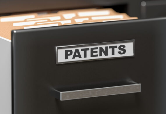 patent files and documents in cabinet in office