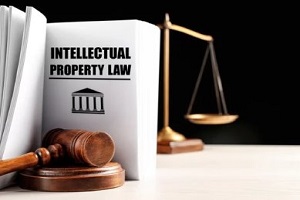 book of intellectual property law with court gavel