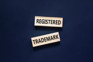 registered trademark on wooden blocks with blue background