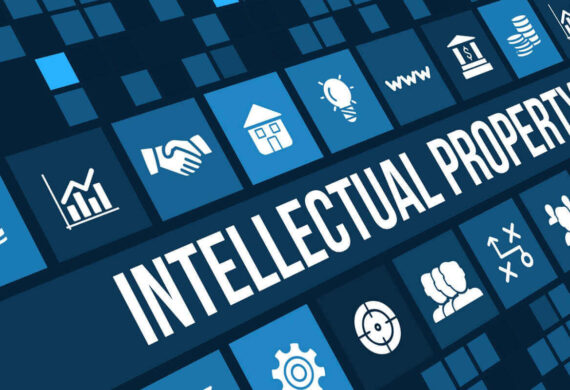 Intellectual property concept image with business icons and copyspace